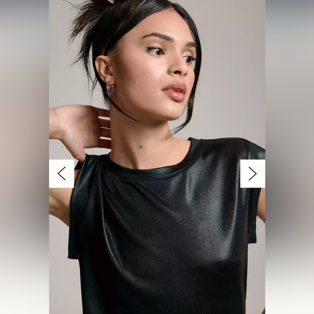 Anthropologie Porridge Black Shine Sheer Boxy Muscle Tee in Black Sz S - Picture 2 of 12